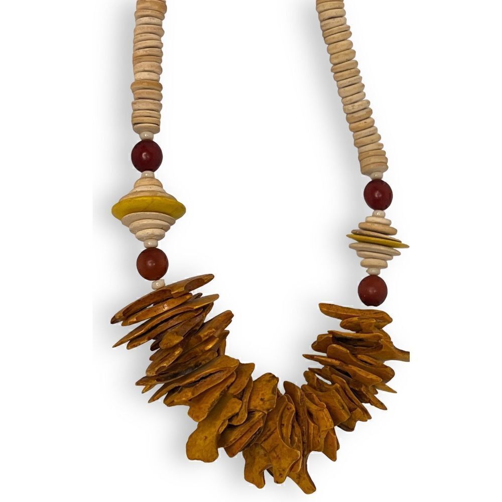 Necklace Wood Nuts Beaded Boho Hippie Vintage‎